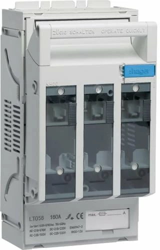 Hager LT056 Sicherungslasttrenner NH00 3x160A SS 60mm Abgang : Rahmenklemme 3 Hager LT056 Sicherungslasttrenner NH00 3x160A SS 60mm Abgang : Rahmenklemme